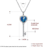 Maxbell 925 Silver Women Key Necklace Pendant Crystal Choker Charm Jewelry Blue