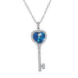 Maxbell 925 Silver Women Key Necklace Pendant Crystal Choker Charm Jewelry Blue