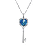 Maxbell 925 Silver Women Key Necklace Pendant Crystal Choker Charm Jewelry Blue