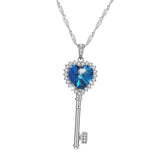 Maxbell 925 Silver Women Key Necklace Pendant Crystal Choker Charm Jewelry Blue