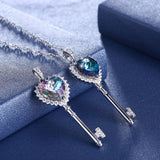 Maxbell 925 Silver Women Key Necklace Pendant Crystal Choker Charm Jewelry Blue