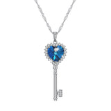 Maxbell 925 Silver Women Key Necklace Pendant Crystal Choker Charm Jewelry Blue