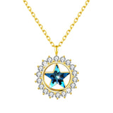 Maxbell Fashion Women Crystal Blue Pendant Lady Necklace Girl Jewelry blue golden