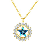 Maxbell Fashion Women Crystal Blue Pendant Lady Necklace Girl Jewelry blue golden