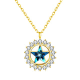 Maxbell Fashion Women Crystal Blue Pendant Lady Necklace Girl Jewelry blue golden