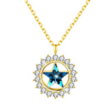 Maxbell Fashion Women Crystal Blue Pendant Lady Necklace Girl Jewelry blue golden