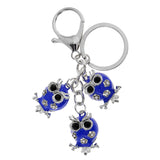 Maxbell Alloy Crystal Cute Three Owl Pendant Car Handbag Key Chain Decoration Blue