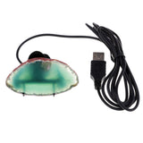 Maxbell Natural Agate Slice/geode USB Lamp Table Night Light on Iron Green