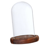 Maxbell  Glass Dome Cloche with Wood Base Flower Landscape Holder Glass Cover Brown A