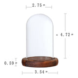 Maxbell  Glass Dome Cloche with Wood Base Flower Landscape Holder Glass Cover Brown A