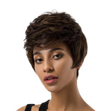 Maxbell Real Human Hair Short Wig Blend Color Fringe Oblique Bangs Full Wig Heat OK