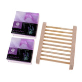 Maxbell 2 Pieces Essential Oil Face Bath Shower Soap Bar + Wood Dish Lavender