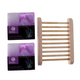 Maxbell 2 Pieces Essential Oil Face Bath Shower Soap Bar + Wood Dish Lavender