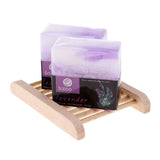 Maxbell 2 Pieces Essential Oil Face Bath Shower Soap Bar + Wood Dish Lavender