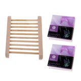 Maxbell 2 Pieces Essential Oil Face Bath Shower Soap Bar + Wood Dish Lavender