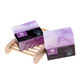 Maxbell 2 Pieces Essential Oil Face Bath Shower Soap Bar + Wood Dish Lavender