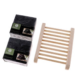 Maxbell 2 Pieces Essential Oil Face Bath Shower Soap Bar + Wood Dish Bamboo Charcoal