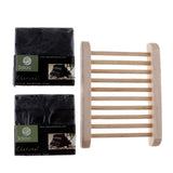 Maxbell 2 Pieces Essential Oil Face Bath Shower Soap Bar + Wood Dish Bamboo Charcoal