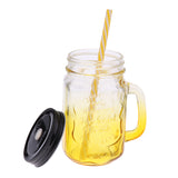 Maxbell Gradient Glass Mason Jam Drinking Cocktail Jar Handle And Straw 480ML Yellow