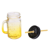 Maxbell Gradient Glass Mason Jam Drinking Cocktail Jar Handle And Straw 480ML Yellow