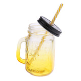 Maxbell Gradient Glass Mason Jam Drinking Cocktail Jar Handle And Straw 480ML Yellow