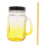 Maxbell Gradient Glass Mason Jam Drinking Cocktail Jar Handle And Straw 480ML Yellow