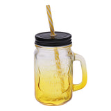 Maxbell Gradient Glass Mason Jam Drinking Cocktail Jar Handle And Straw 480ML Yellow