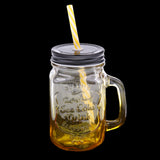 Maxbell Gradient Glass Mason Jam Drinking Cocktail Jar Handle And Straw 480ML Yellow