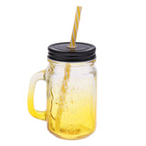 Maxbell Gradient Glass Mason Jam Drinking Cocktail Jar Handle And Straw 480ML Yellow