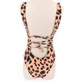 Maxbell Women Leopard One Piece Swimsuit Bandage High Cut Monokini Bathing Suit S