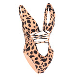 Maxbell Women Leopard One Piece Swimsuit Bandage High Cut Monokini Bathing Suit S