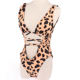 Maxbell Women Leopard One Piece Swimsuit Bandage High Cut Monokini Bathing Suit S