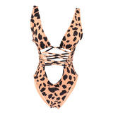 Maxbell Women Leopard One Piece Swimsuit Bandage High Cut Monokini Bathing Suit S