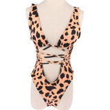 Maxbell Women Leopard One Piece Swimsuit Bandage High Cut Monokini Bathing Suit S