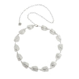 Maxbell Metal Waist Chain Belt Wide Silver Leaf Waistband for Women