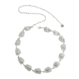 Maxbell Metal Waist Chain Belt Wide Silver Leaf Waistband for Women