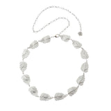 Maxbell Metal Waist Chain Belt Wide Silver Leaf Waistband for Women