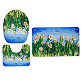 Maxbell 3 Pieces Floral Print Toilet Lid Cover Non Slip Bathmat Bathroom Rug #6