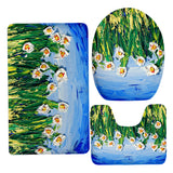 Maxbell 3 Pieces Floral Print Toilet Lid Cover Non Slip Bathmat Bathroom Rug #6