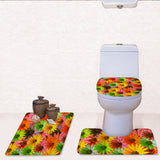 Maxbell 3 Pieces Floral Print Toilet Lid Cover Non Slip Bathmat Bathroom Rug #12