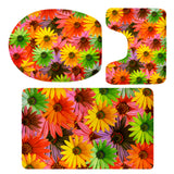 Maxbell 3 Pieces Floral Print Toilet Lid Cover Non Slip Bathmat Bathroom Rug #12