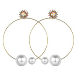 Maxbell Women Crystal Simulated Pearl Large Hoop Earrings Stud Copper Alloy Golden