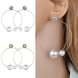 Maxbell Women Crystal Simulated Pearl Large Hoop Earrings Stud Copper Alloy Golden