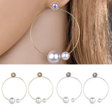 Maxbell Women Crystal Simulated Pearl Large Hoop Earrings Stud Copper Alloy Golden