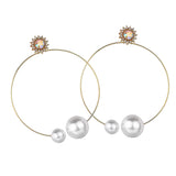 Maxbell Women Crystal Simulated Pearl Large Hoop Earrings Stud Copper Alloy Golden