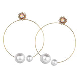 Maxbell Women Crystal Simulated Pearl Large Hoop Earrings Stud Copper Alloy Golden