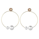 Maxbell Women Crystal Simulated Pearl Large Hoop Earrings Stud Copper Alloy Golden