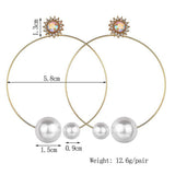 Maxbell Women Crystal Simulated Pearl Large Hoop Earrings Stud Copper Alloy Golden