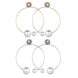 Maxbell Women Crystal Simulated Pearl Large Hoop Earrings Stud Copper Alloy Golden