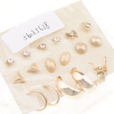 Maxbell 9 Pairs Rhinestone Bowknot C-shaped Loop Ring Tassel Dangle Earrings Set